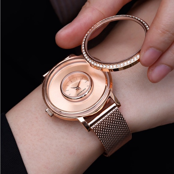 JUNO MALLET Crystal Lively Locket Watch Rose Gold Minimalist Watch - Picture 4 of 16